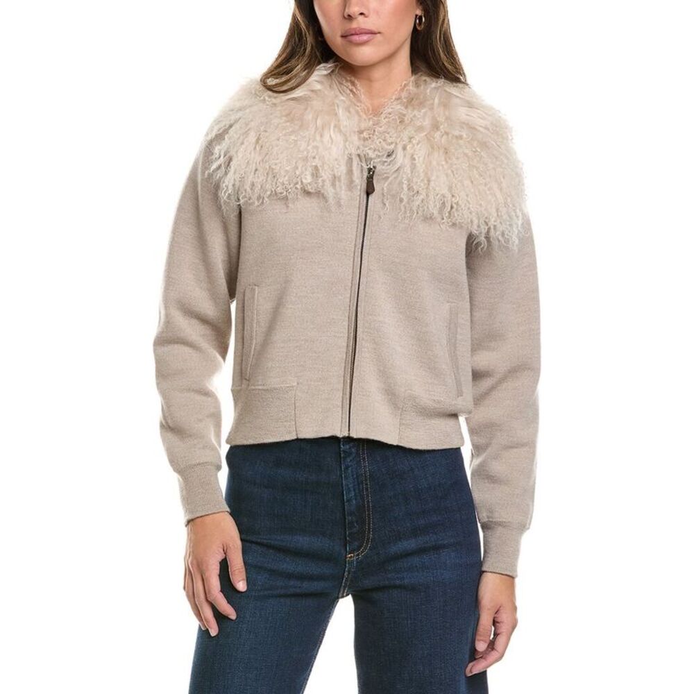 Alashan Cashmere Womens  Shae Wool Bomber Jacket, Brown
